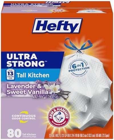 Hefty Ultra Strong 13 Gal Kitchen Trash Bags, White, Lavender Vanilla, 80ct|B01BZ0LXL8