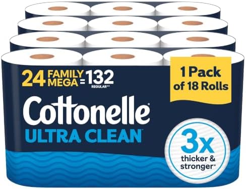 Cottonelle Ultra Clean Toilet Paper, 24 Family Mega Rolls=132 Regular Rolls|B0CM4NXMV2
