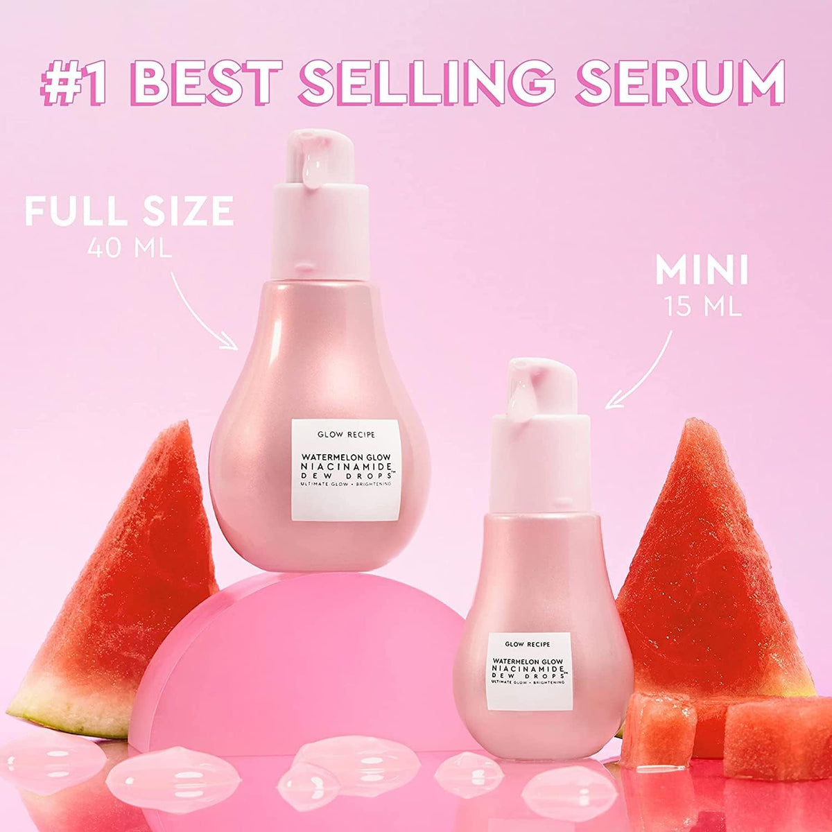 Glow Recipe Watermelon Niacinamide Dew Drops, Korean Niacinamide Serum Drops, Hydrating Face Serum + Primer & Liquid Highlighter, Hyaluronic Acid, Dewy Glow (40ml)