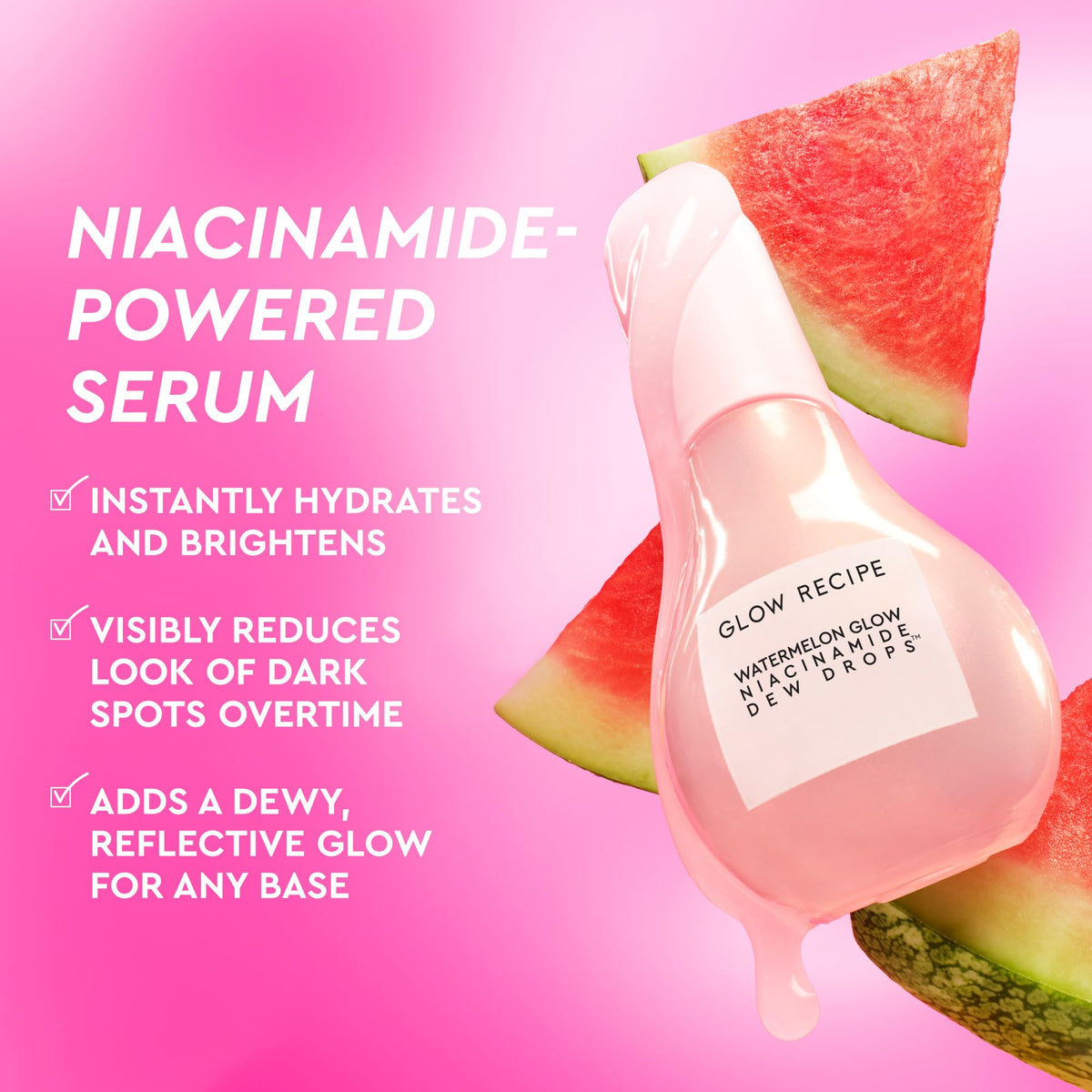 Glow Recipe Watermelon Niacinamide Dew Drops, Korean Niacinamide Serum Drops, Hydrating Face Serum + Primer & Liquid Highlighter, Hyaluronic Acid, Dewy Glow (40ml)