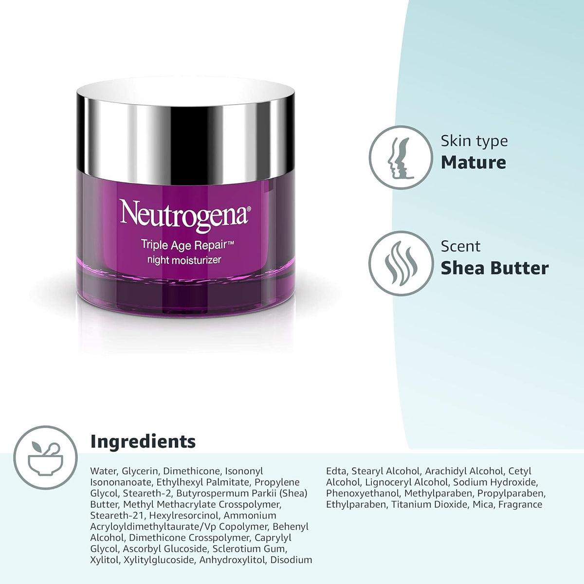 Neutrogena Triple Age Repair Night Face Moisturizer - with Hexinol Technology & Vitamin C, Anti-Wrinkle Face Cream, Visibly Reduces the look Wrinkles & Firms Skin While You Sleep, 1.7 oz