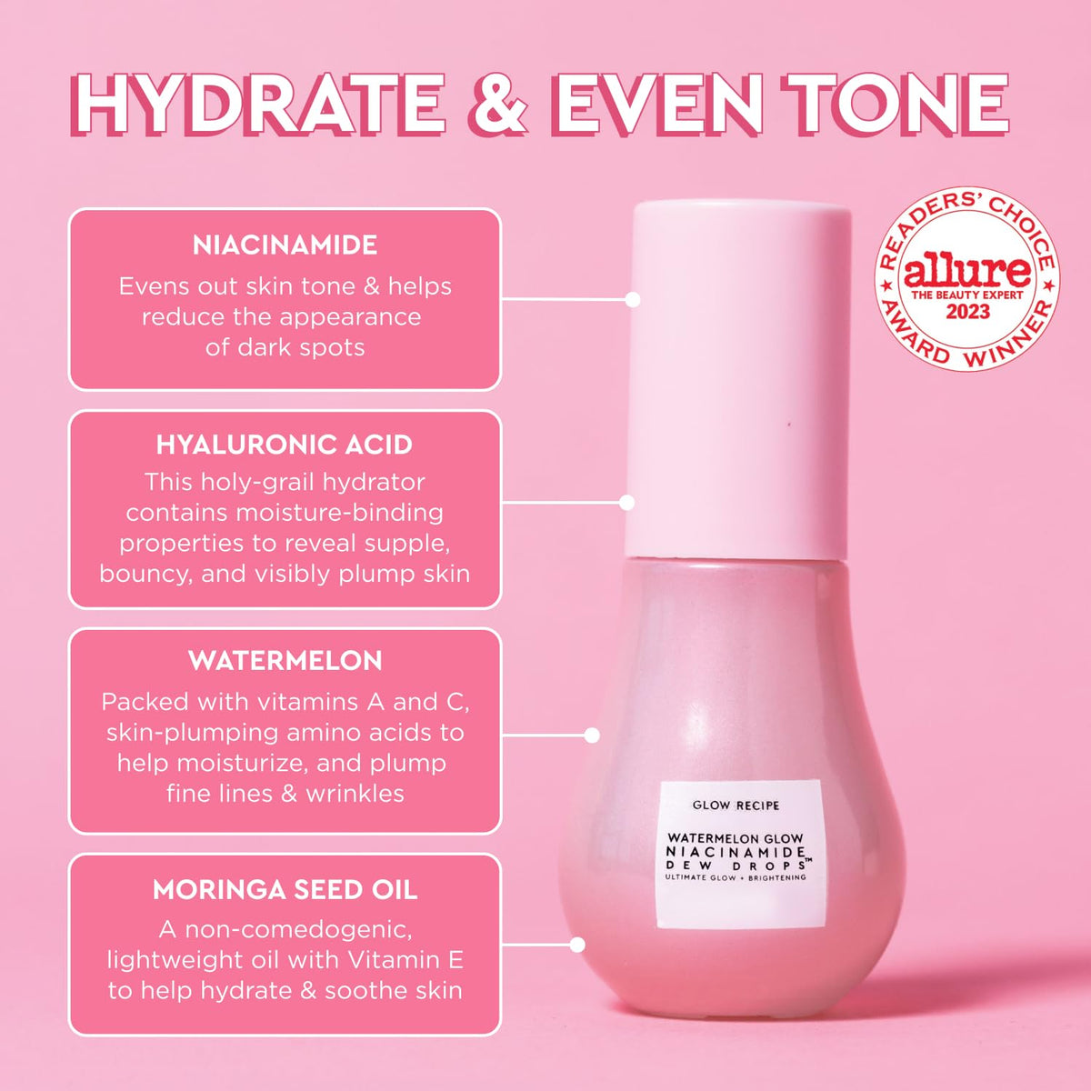 Glow Recipe Watermelon Niacinamide Dew Drops, Korean Niacinamide Serum Drops, Hydrating Face Serum + Primer & Liquid Highlighter, Hyaluronic Acid, Dewy Glow (40ml)