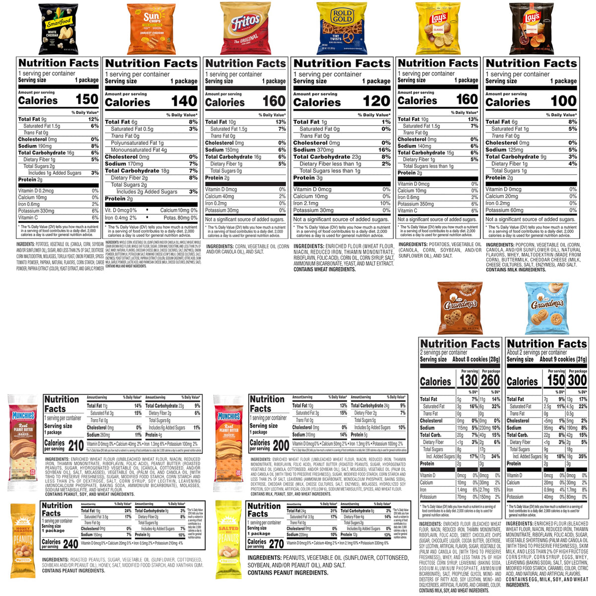 Frito-Lay Ultimate Classic Snacks Package, Variety Assortment of Chips, Cookies, Crackers, & Nuts, 0.56 ounces, (Pack of 40) (Packaging May Vary)