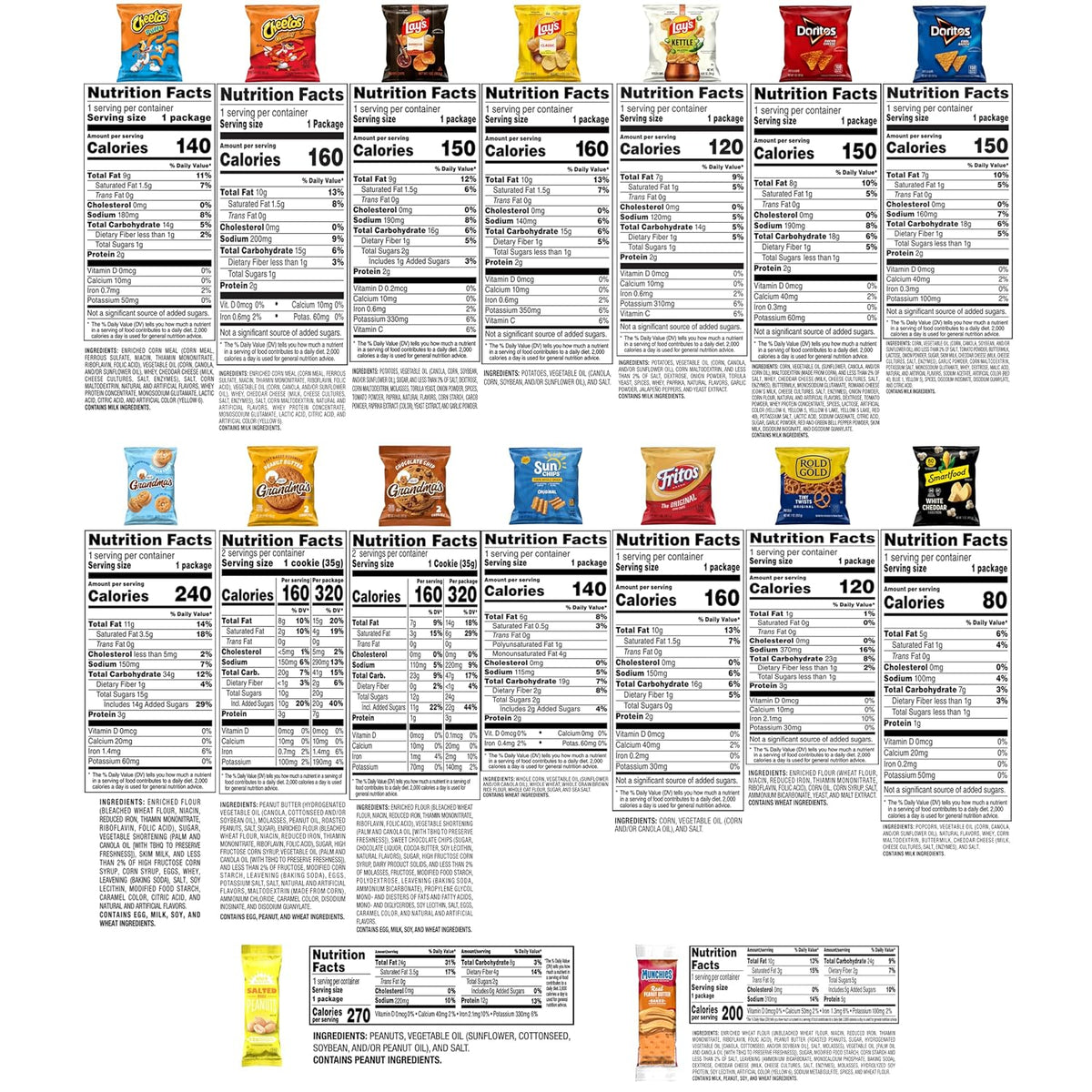 Frito-Lay Ultimate Classic Snacks Package, Variety Assortment of Chips, Cookies, Crackers, & Nuts, 0.56 ounces, (Pack of 40) (Packaging May Vary)